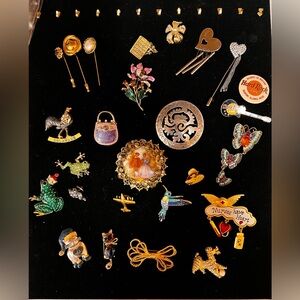 26 brooches, lapel pins, some vintage, 1 cameo, 1-3(?) MONET